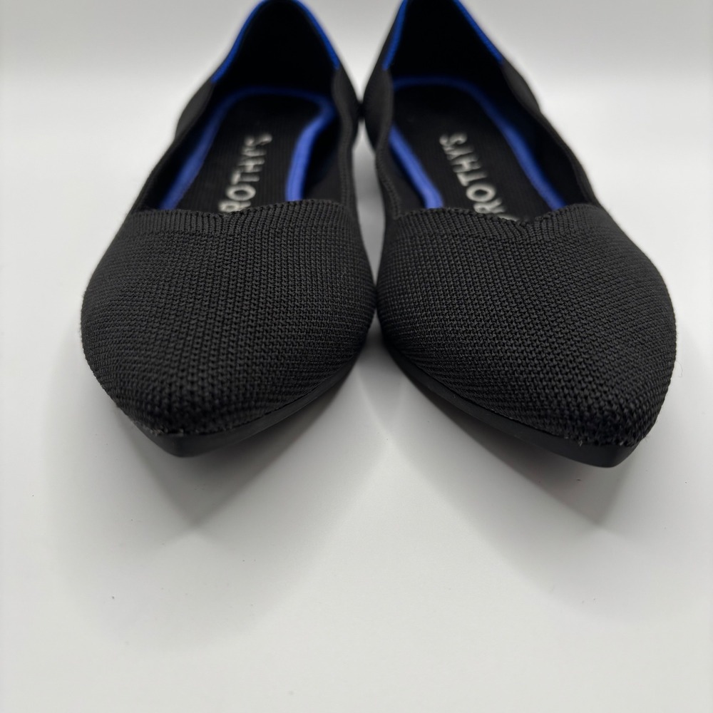 Rothy's Black Pointed Toe Flats with Blue Trim - Picture 4 of 11